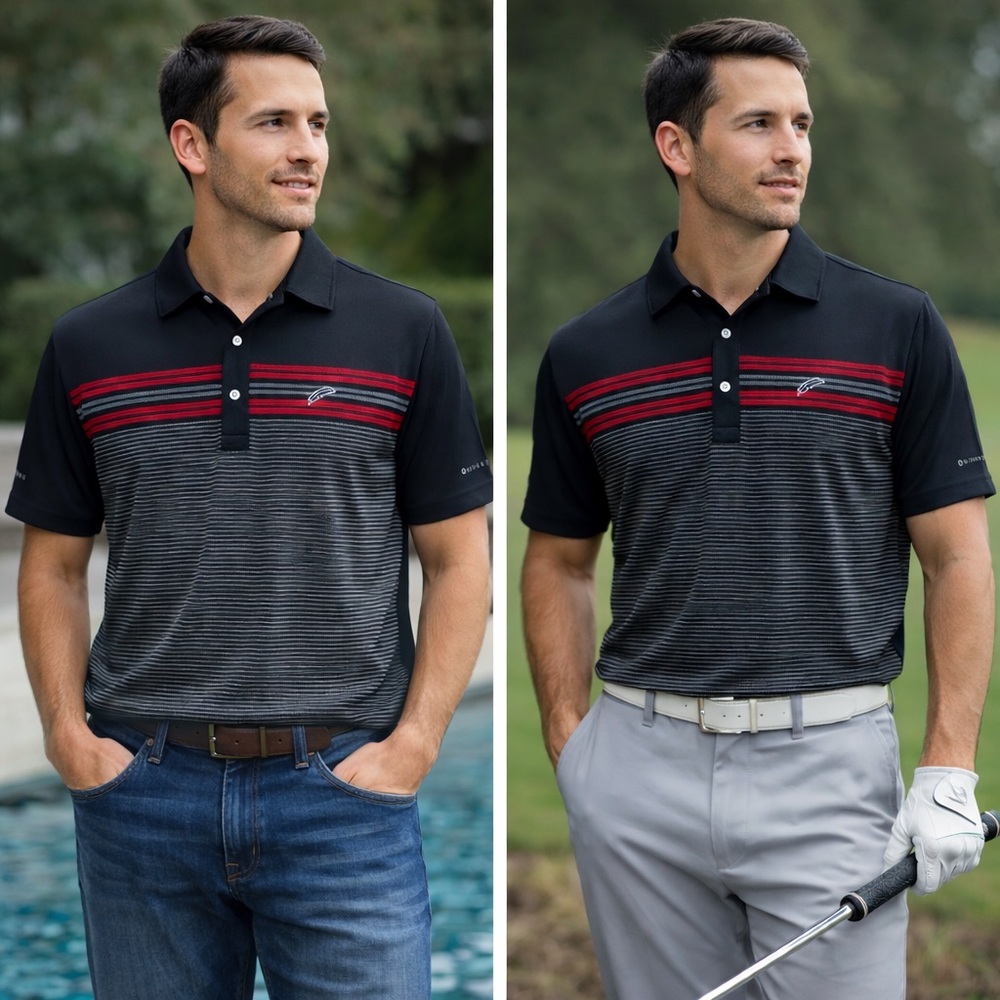 Dunning Golf Red and Black Striped Polo Shirt 04-0135